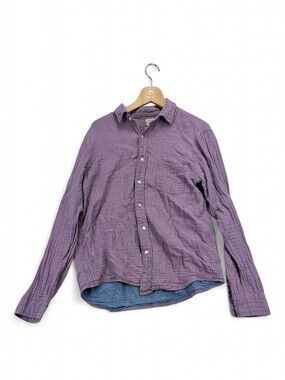 Faherty Men's M Cotton Button-Down Shirt Purple Check